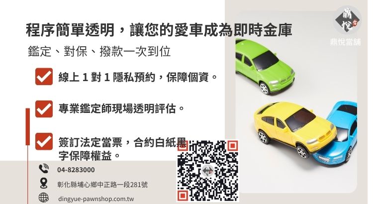 彰化當舖汽車借款標準流程圖解，強調 30 分鐘內領現的高效率。