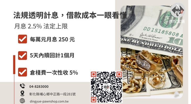 彰化當舖黃金典當利息計算方式與繳息週期說明圖