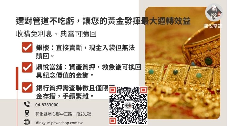 分析銀樓收購、當舖典當與銀行質押在利息、額度與靈活性上的差異。