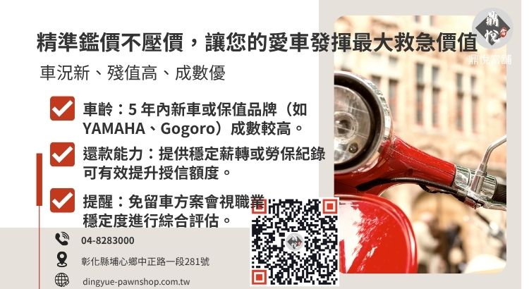 分析彰化機車借錢額度的評估標準，包含機車殘值、還款能力與方案選擇。